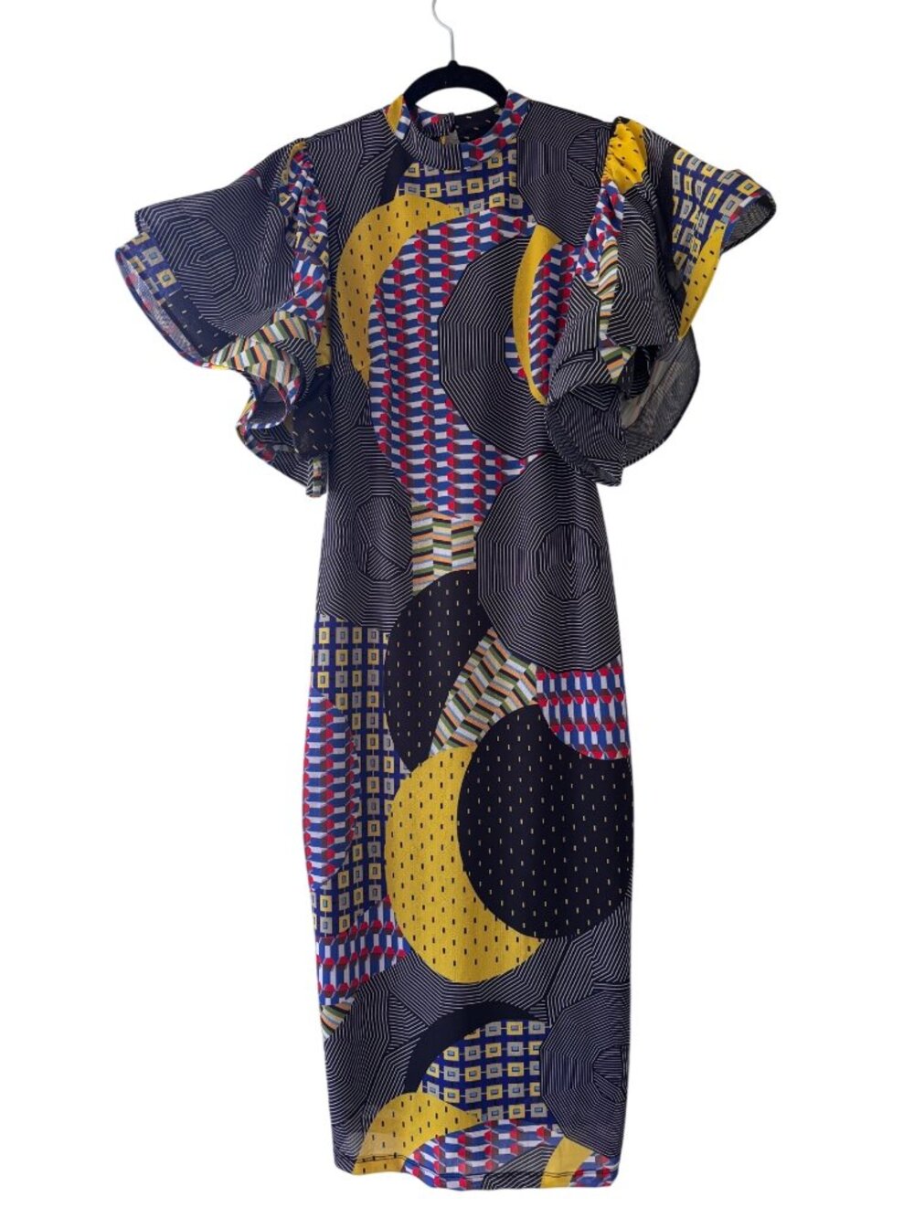 CQ by CQ Colorful Womens Dress With Abstract Print Ruffle Sleeves Midi